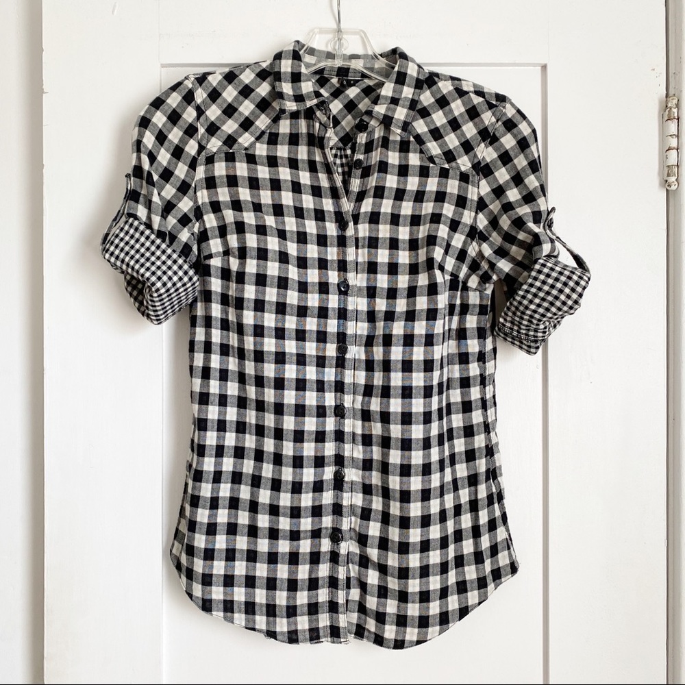 Topshop Black and White Flannel Blouse